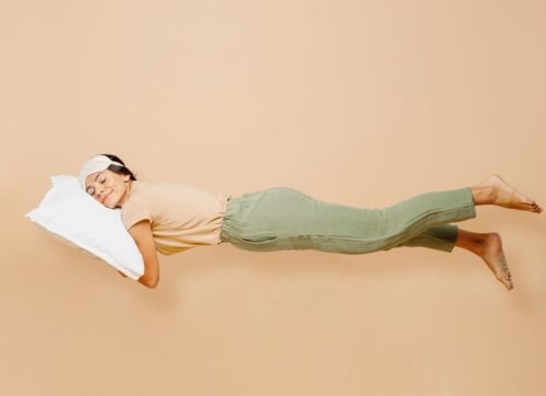 full,body,sideways,young,calm,latin,woman,wears,pyjamas,jam