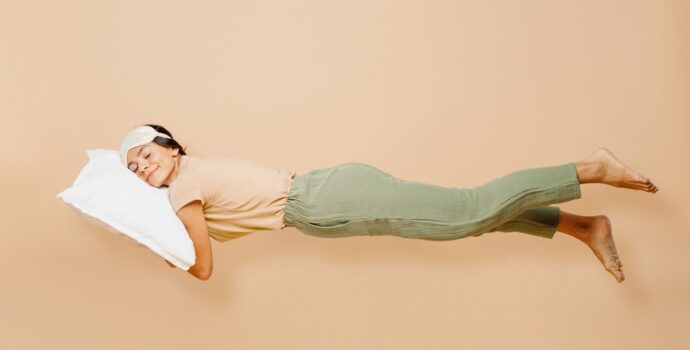 full,body,sideways,young,calm,latin,woman,wears,pyjamas,jam