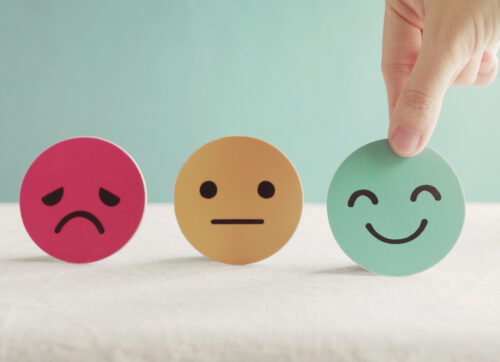 hand,choosing,happy,smile,face,paper,cut,,good,feedback,rating