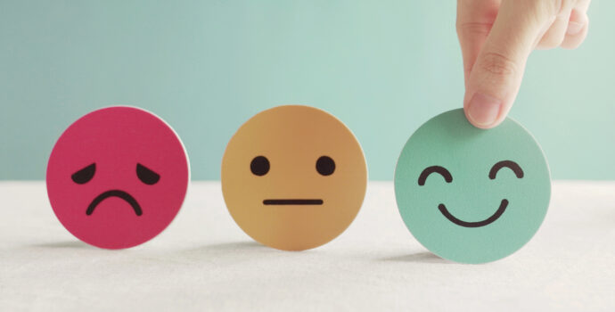 hand,choosing,happy,smile,face,paper,cut,,good,feedback,rating