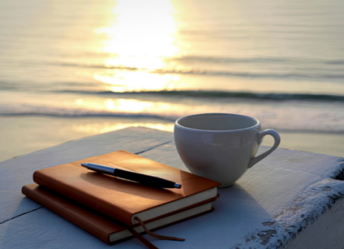 mug mug, journaling, beach